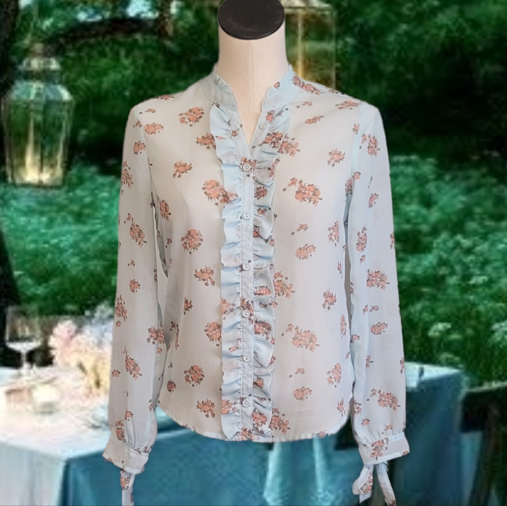 Sheer Blue Floral Blouse